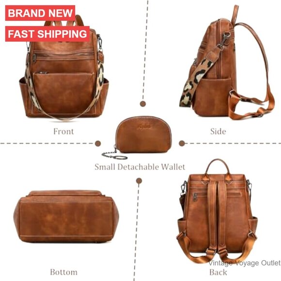 Faux Leather Convertible Backpack Purse, Large Capacity Anti-Theft Work Travel